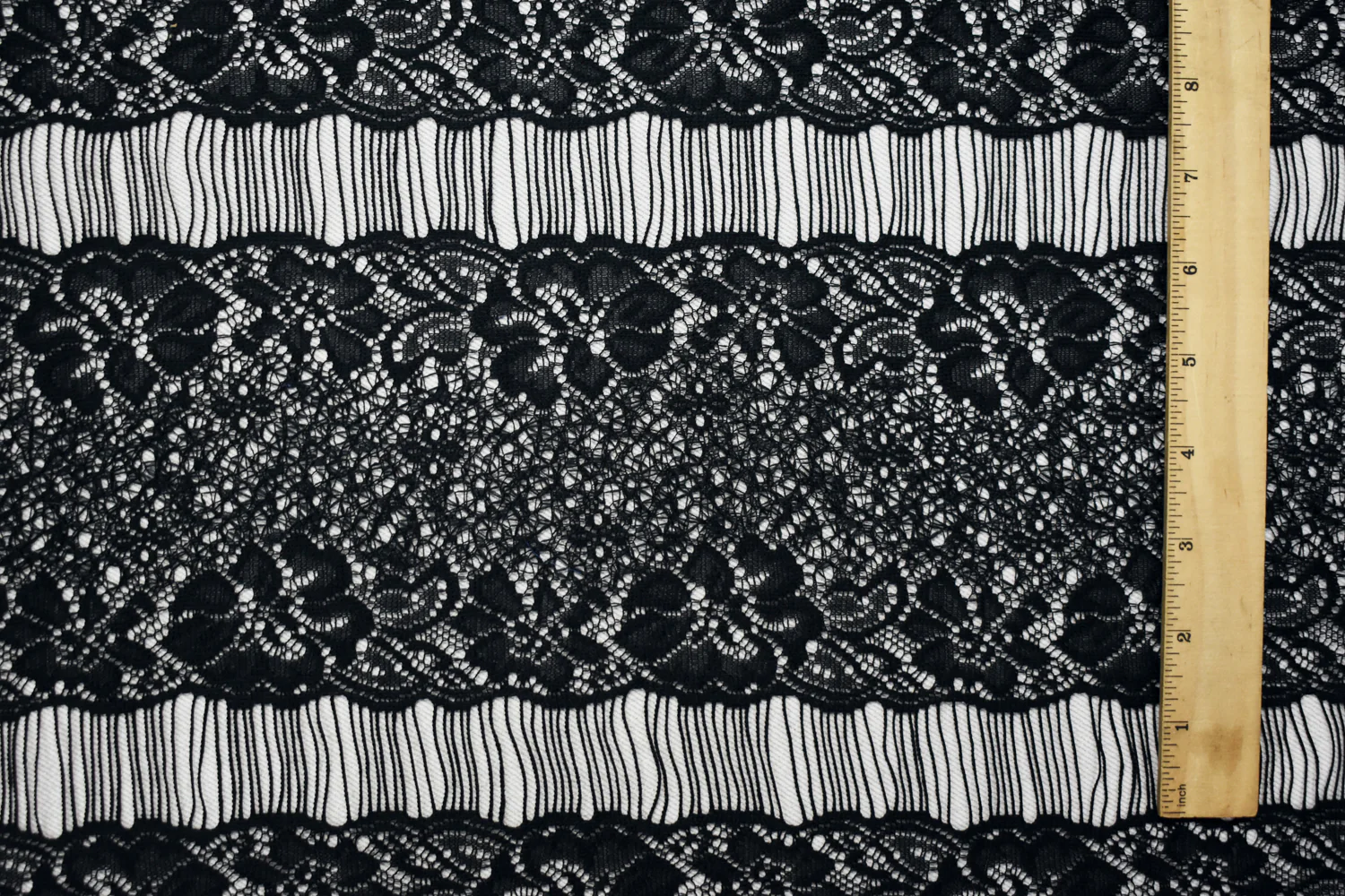 Black Polyester Floral Stripe Crochet Lace Knit Fabric - Image 4