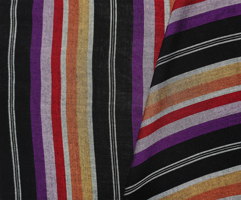 Black-Purple-Multi Famous Maker Rayon Stripe Woven Fabric - Image 2