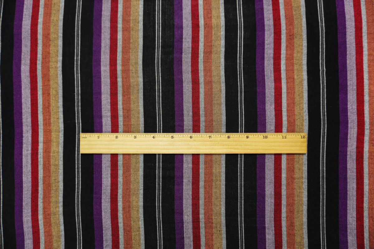 Black-Purple-Multi Famous Maker Rayon Stripe Woven Fabric - Image 5