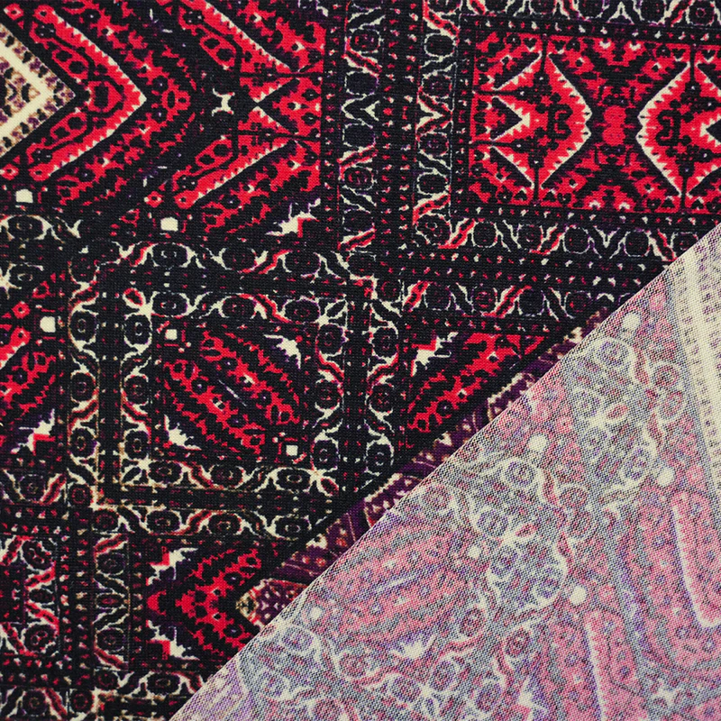 Black-Purple-Multi Poly Aztec Printed Jersey Knit Fabric - Image 2