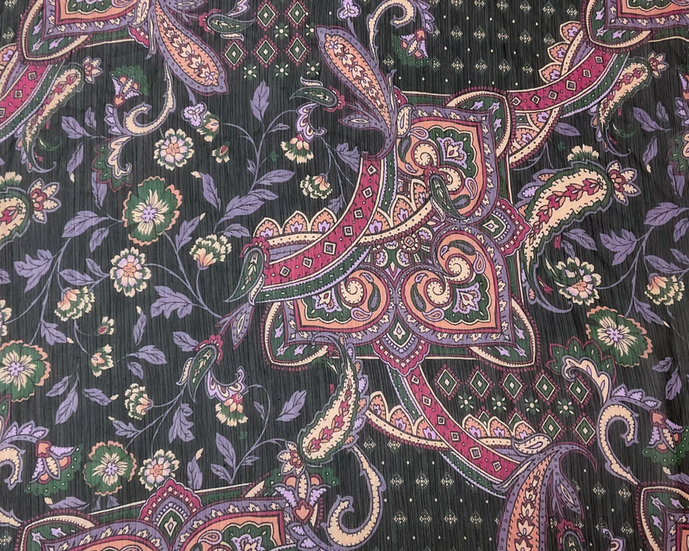 Black-Purple-Multi Poly Floral Printed Yoryu Chiffon Woven Fabric - Image 3