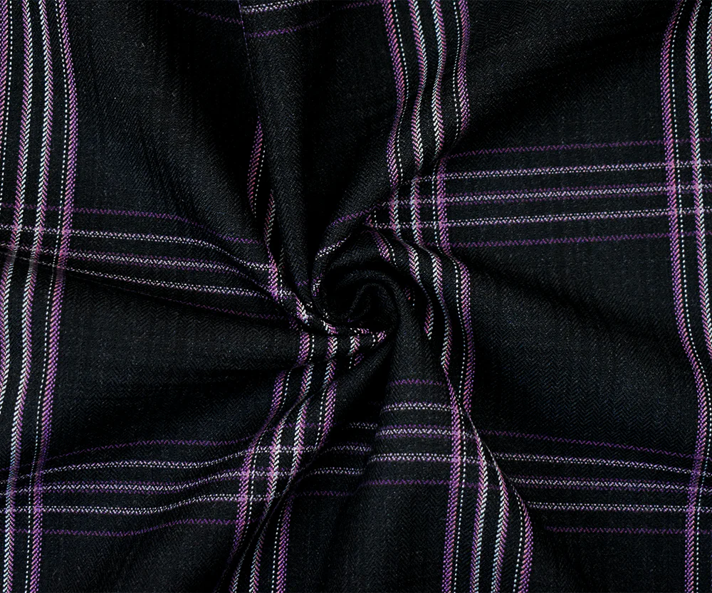 Black-Purple-Multi Wool-Polyester Plaid Herringbone Woven Suiting Fabric - Image 3