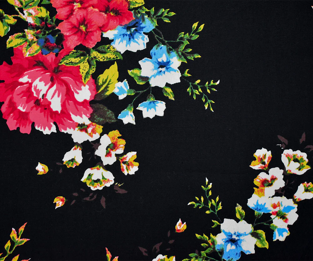 Black-Red-Blue Cotton Stretch Spandex Floral Print Poplin Woven Fabric - Image 5