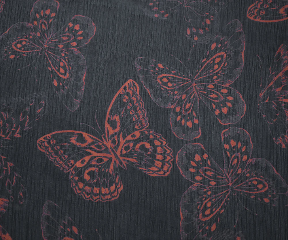 Black-Red Butterfly Printed Yoryu Chiffon Woven Fabric - Image 4