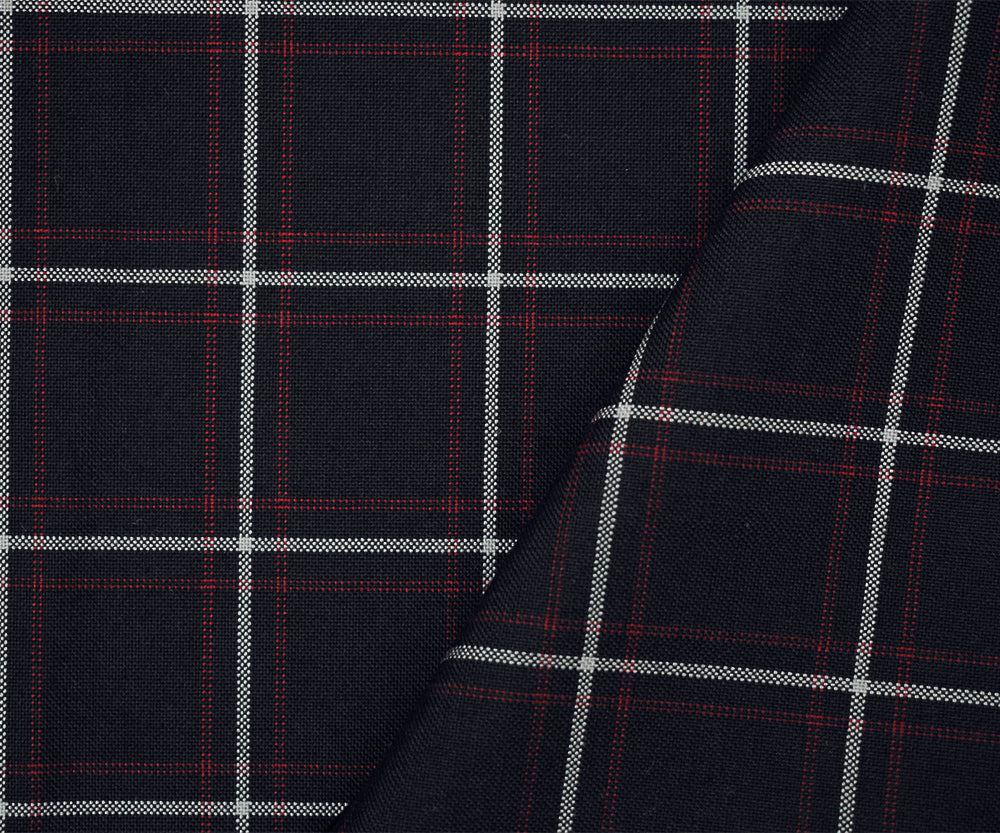 Black-Red-Gray Polyester Wool Check Plaid Shirting Woven Fabric - Image 3