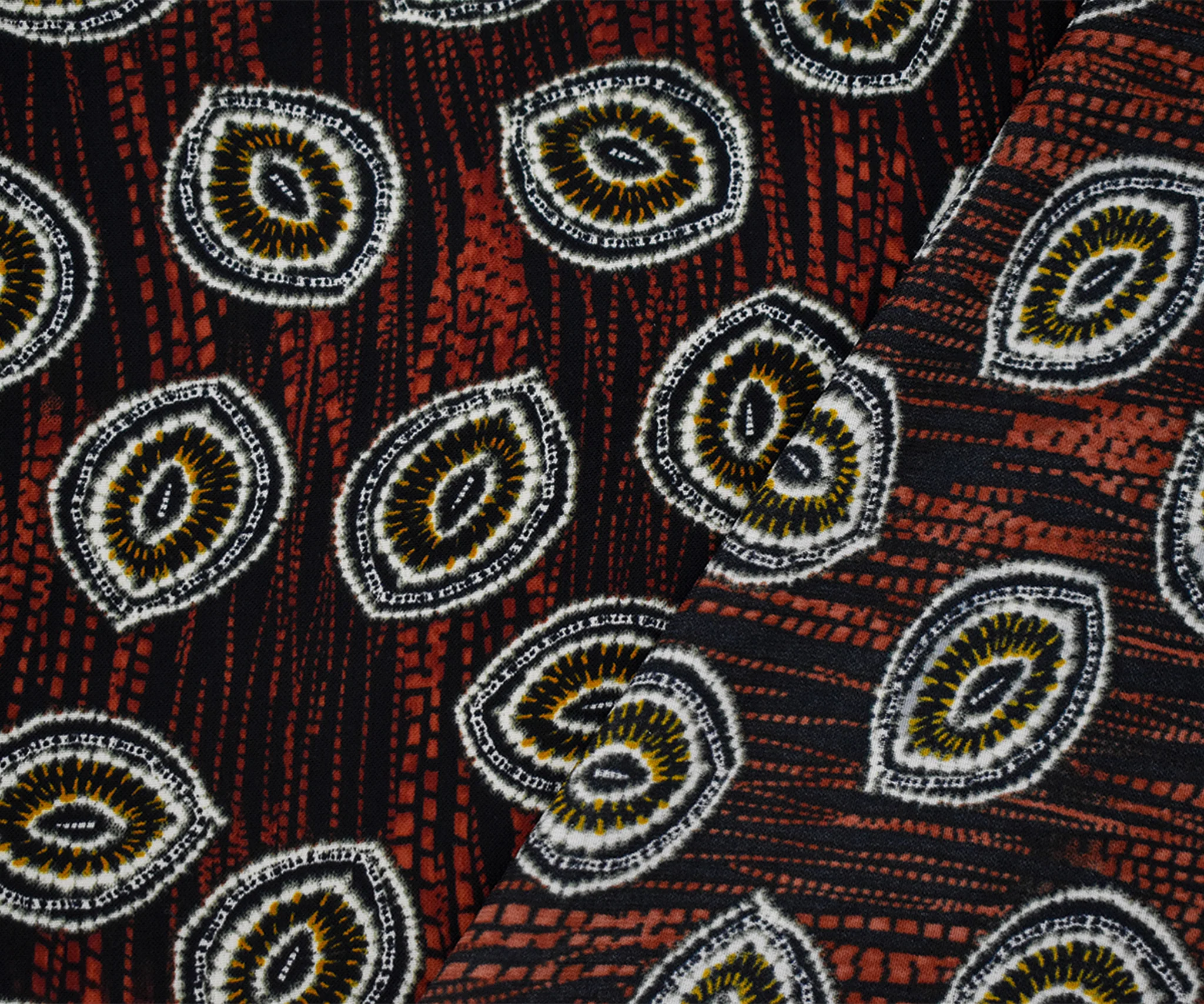 Black-Red-Multi  Abstract Tie Dye Printed Poly Challis Woven Fabric - Image 2