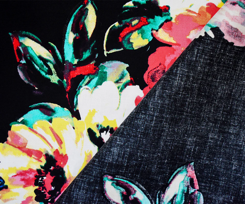 Black-Red-Multi Floral Printed Stretch Spandex Poplin Woven Fabric - Image 3