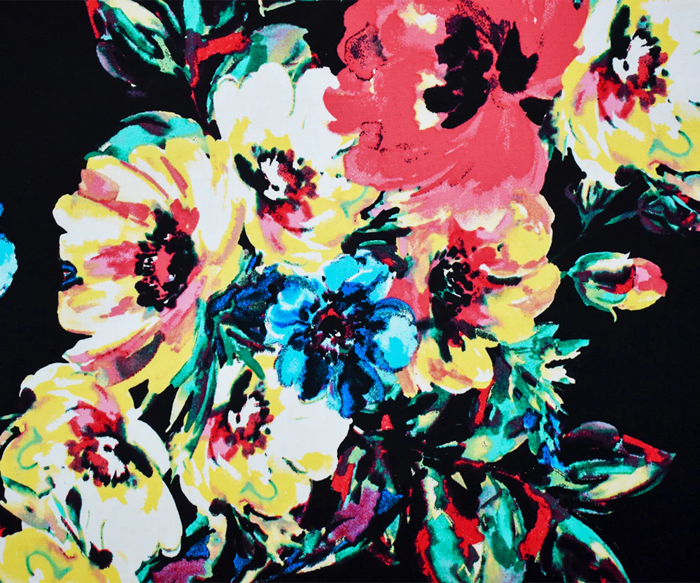 Black-Red-Multi Floral Printed Stretch Spandex Poplin Woven Fabric - Image 4