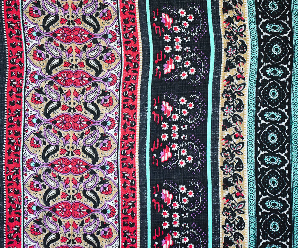 Black-Red-Multi Nylon Striped Floral Baroque Printed Sheer Woven Fabric - Image 3