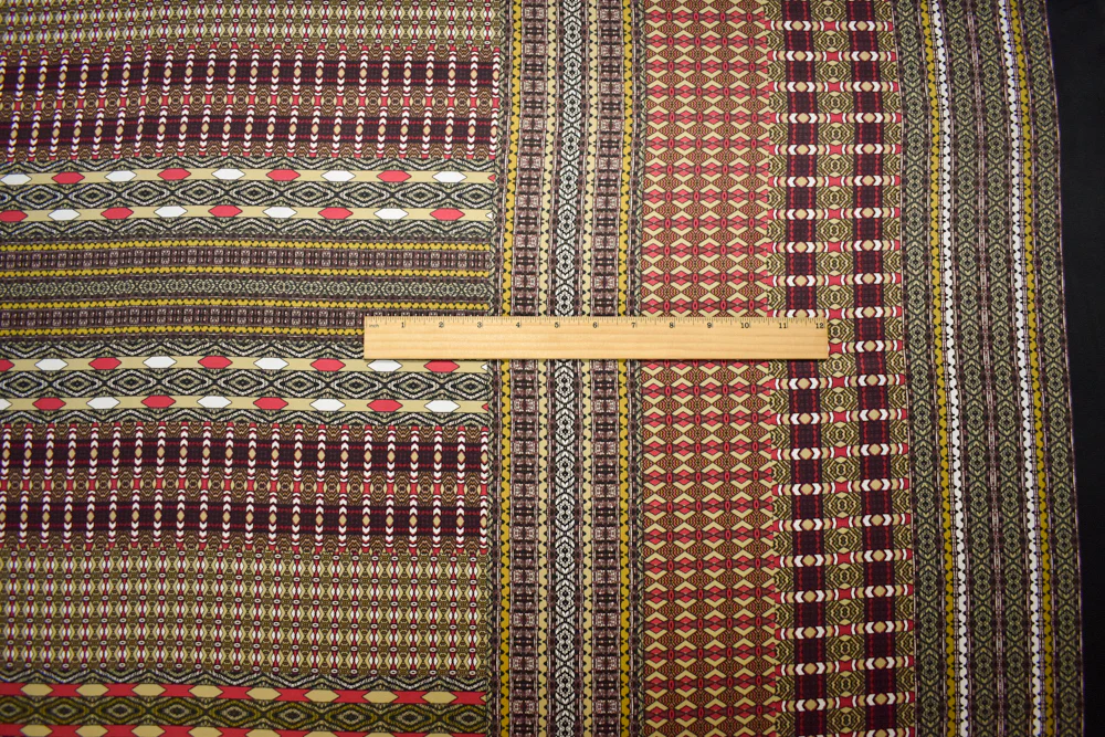Black-Red-Multi Poly Aztec Border Printed Charmeuse Woven Fabric - Image 3