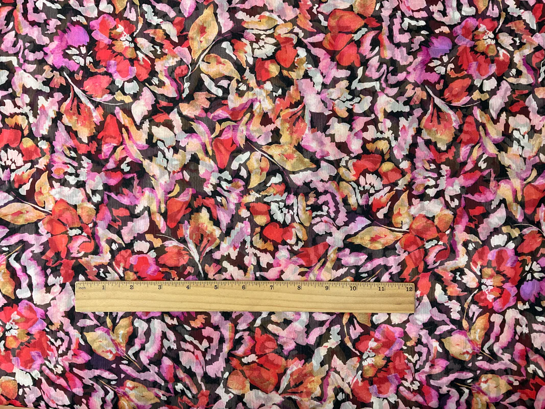 Black-Red-Multi Poly Floral Yoryu Chiffon Woven Fabric - Image 3