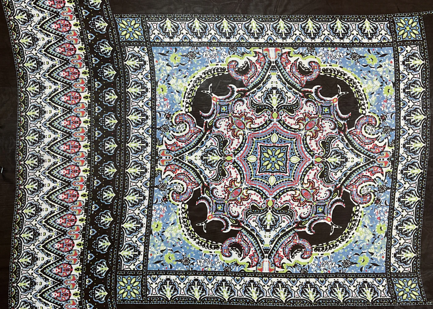 Black-Red-Multi Poly Moroccan Square Border Printed Chiffon Woven Fabric - Image 2