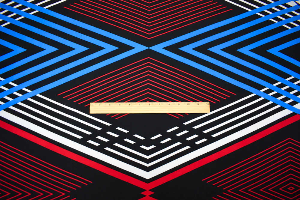 Black-Red-Multi Poly Stretch Spandex Geometry Printed ITY Knit Fabric - Image 4