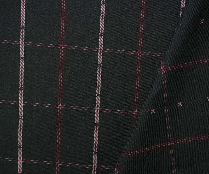 Black-Red-Multi Poly Wool Plaid-Check Twill Woven Suiting Fabric - Image 2