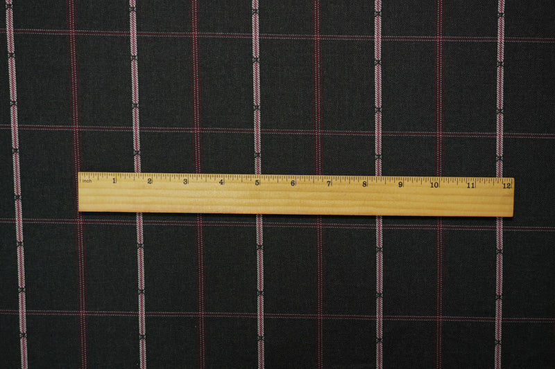 Black-Red-Multi Poly Wool Plaid-Check Twill Woven Suiting Fabric - Image 5