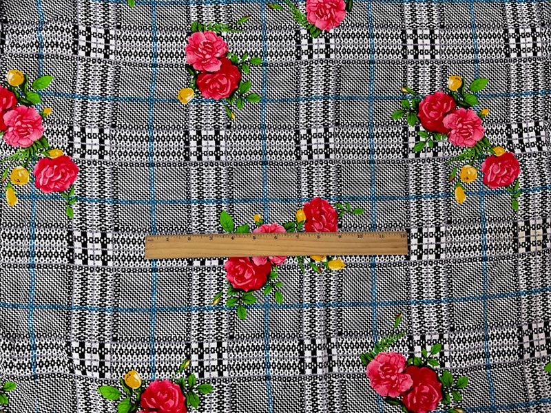 Black-Red-Multi Rayon Floral Plaid Printed Challis Woven Fabric - Image 4