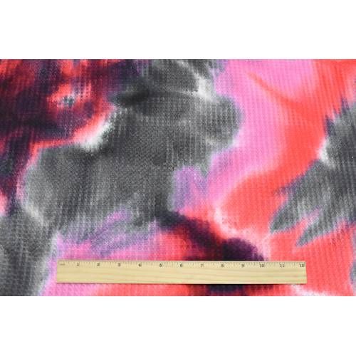 Black/Red/Pink Tie Dye Waffle Knit Fabric - Image 2