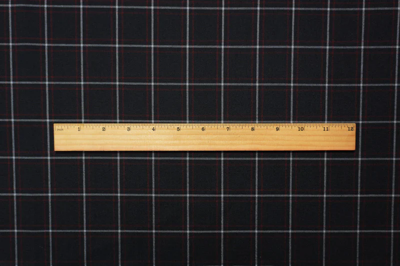Black-Red-White Poly Wool Plaid Woven Suiting Fabric - Image 5