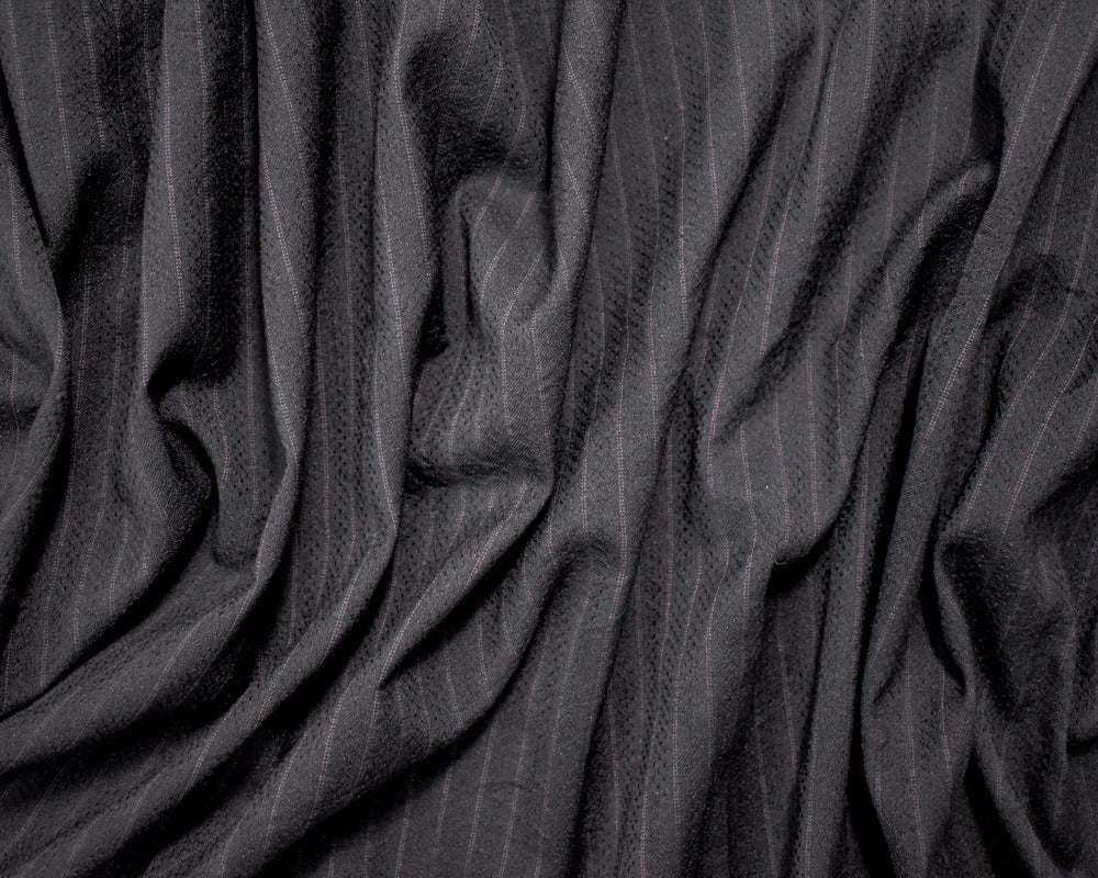 Black-Red Wool Poly Japanese Vertical Stripe Dobby Woven Shirting Fabric - Image 3