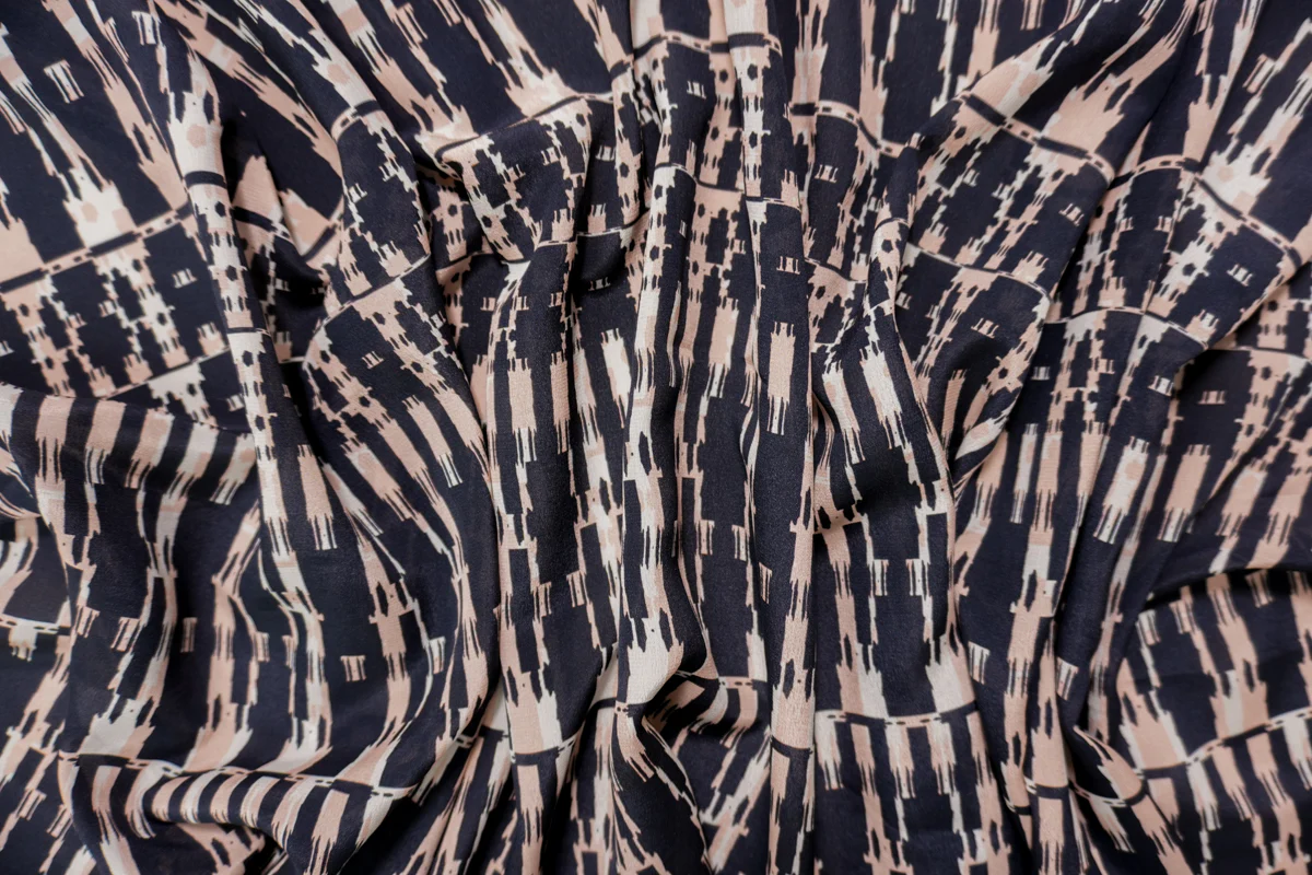 Black Silk Abstract Printed Crepe De Chine Woven Fabric - Image 3