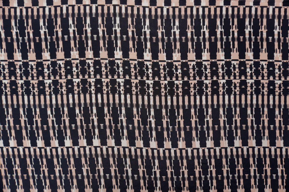 Black Silk Abstract Printed Crepe De Chine Woven Fabric - Image 4
