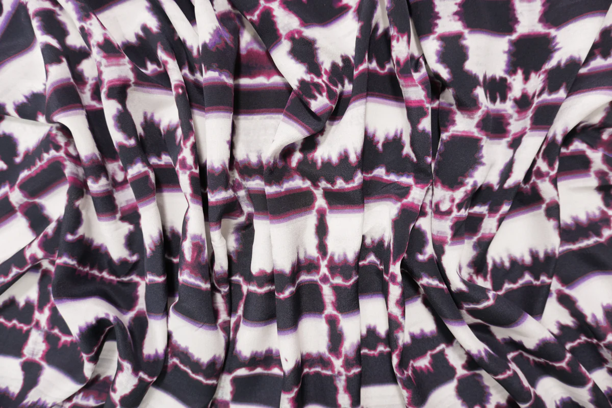 Black Silk Abstract Tie Dye Printed Crepe De Chine Woven Fabric - Image 3