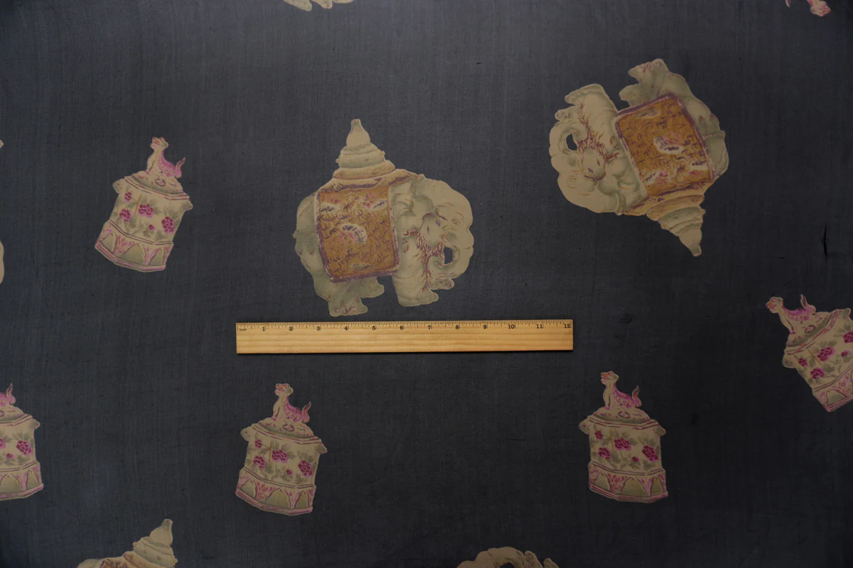 Black Silk Elephant Printed Chiffon Woven Fabric - Image 5