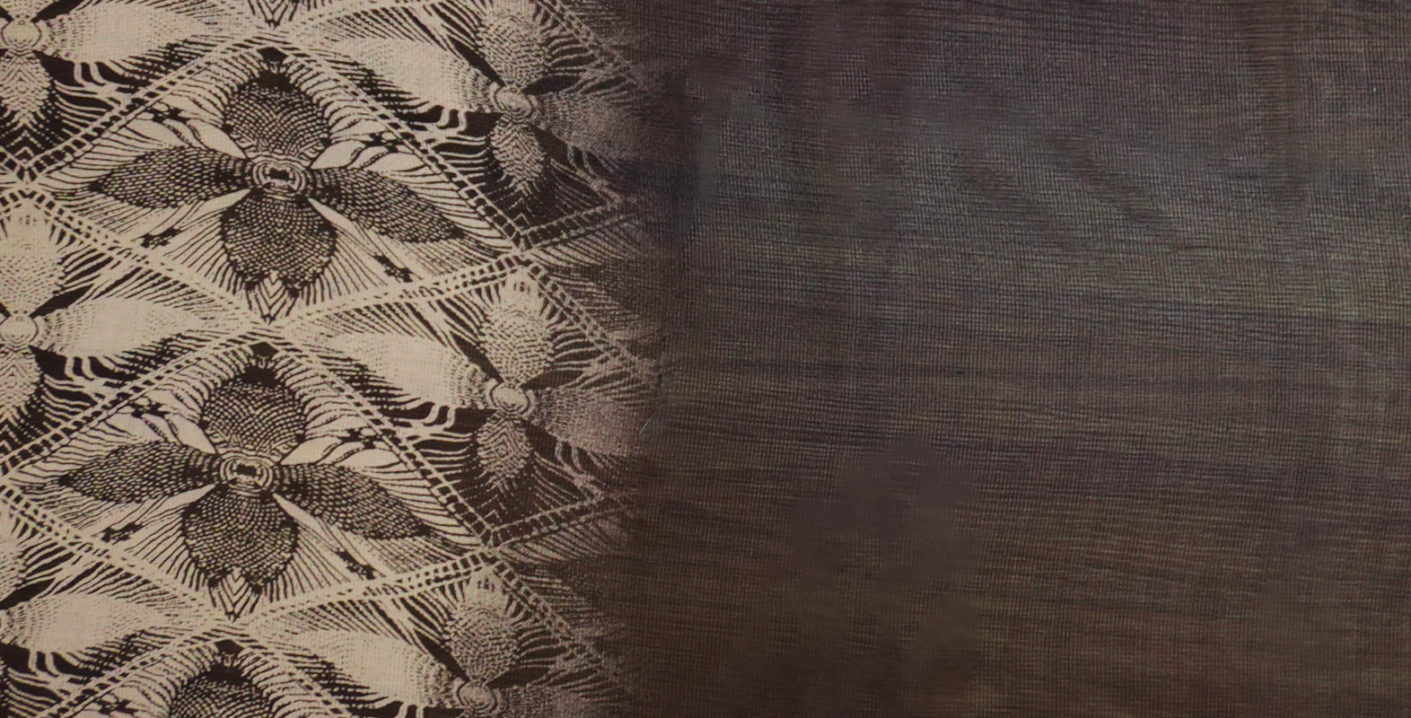 Black Silk Floral Border Printed Chiffon Woven Fabric - Image 2