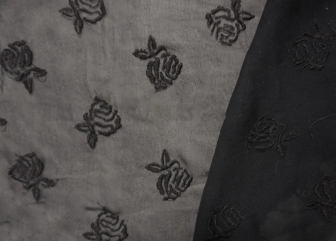 Black Silk Floral Embroidered Chiffon Woven Fabric - Image 2
