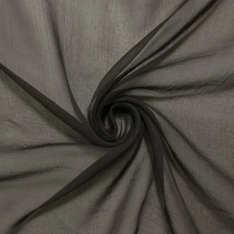Black Silk Solid Crinkle Yoryu Chiffon Woven Fabric