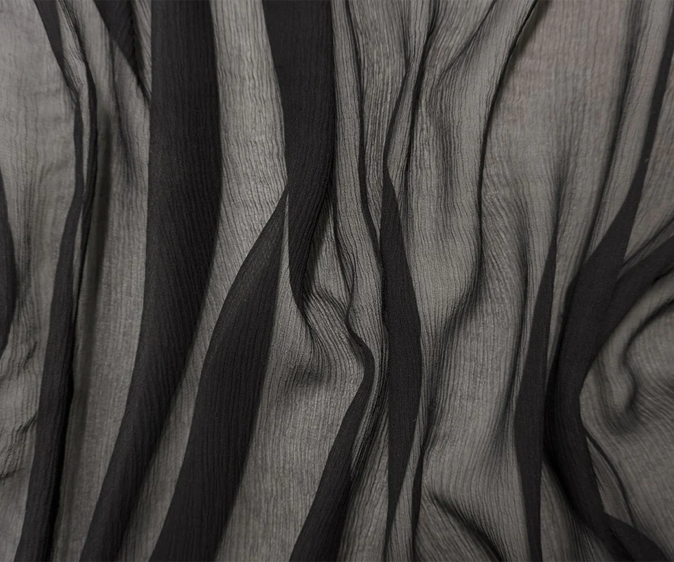 Black Silk Solid Crinkled Chiffon Woven Fabric - Image 2