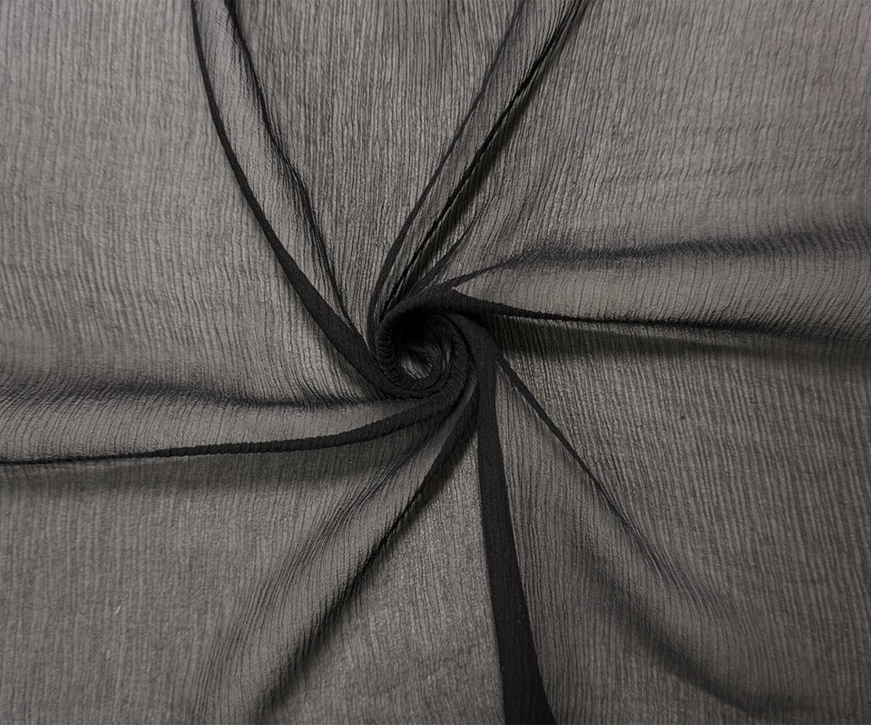 Black Silk Solid Crinkled Chiffon Woven Fabric - Image 3