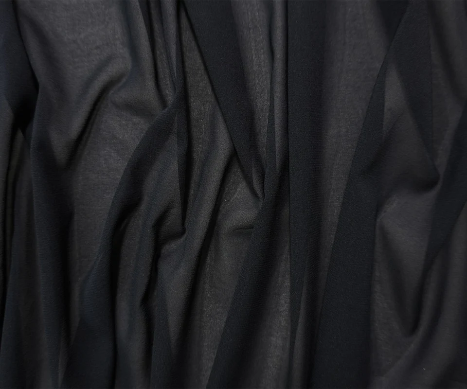 Black Silk Stretch Solid Chiffon Woven Fabric - Image 3