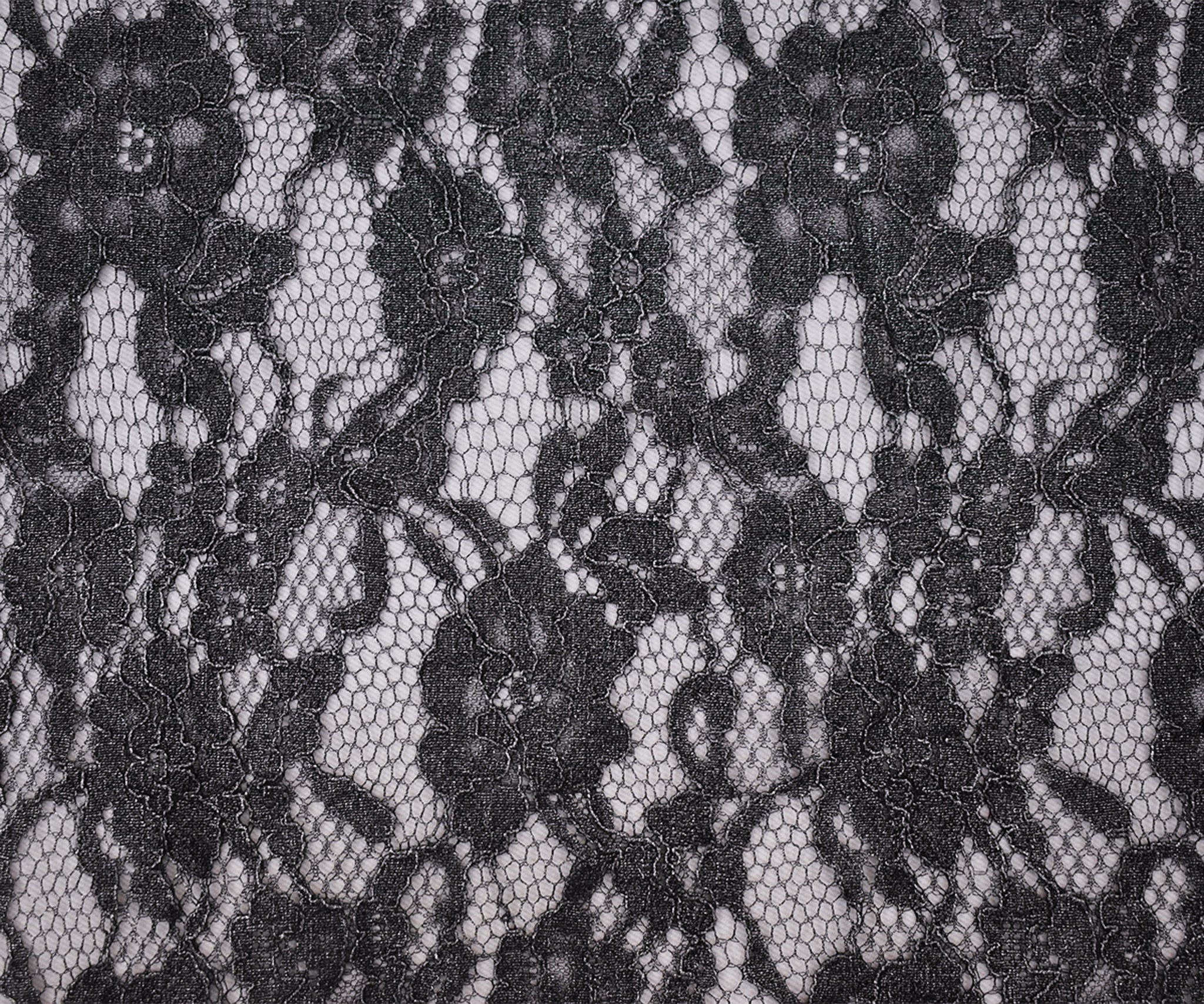 Black-Silver Cotton Polyester Crochet Floral Lace Mesh Knit Fabric - Image 3
