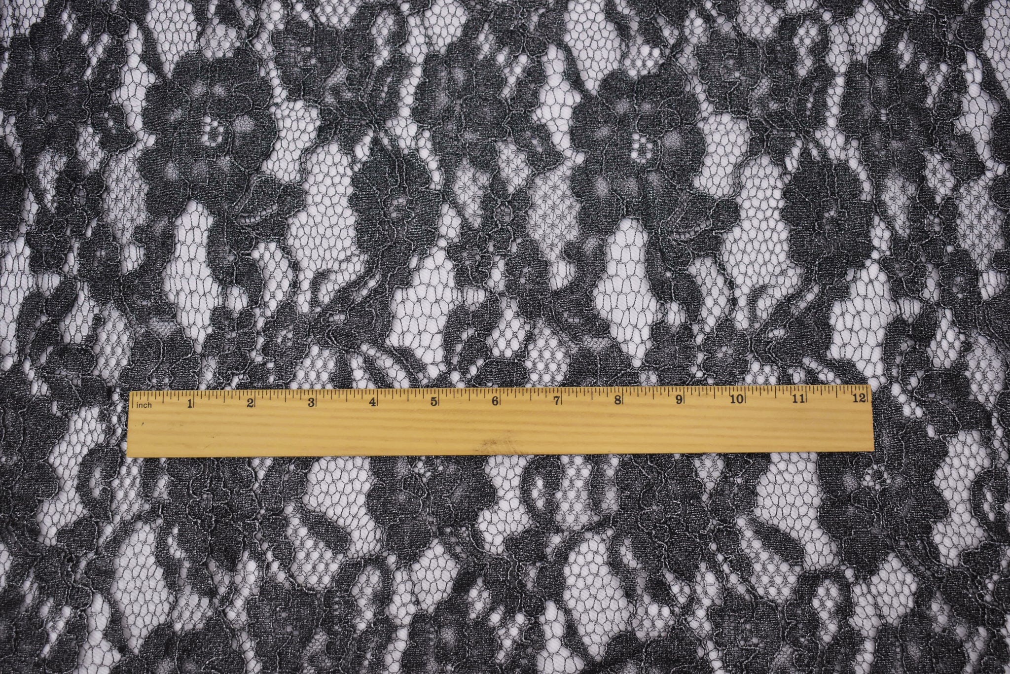 Black-Silver Cotton Polyester Crochet Floral Lace Mesh Knit Fabric - Image 4