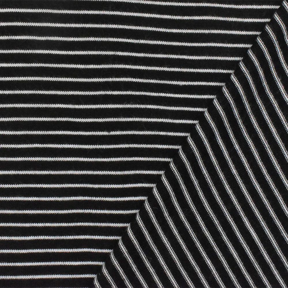 Black-Simple White Mini Stripe Poly-Cotton Jersey Knit Fabric - Image 3