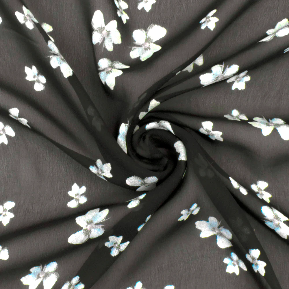 Black-Teal-Multi Famous Designer Floral Print Viscose Chiffon Woven Fabric - Image 2