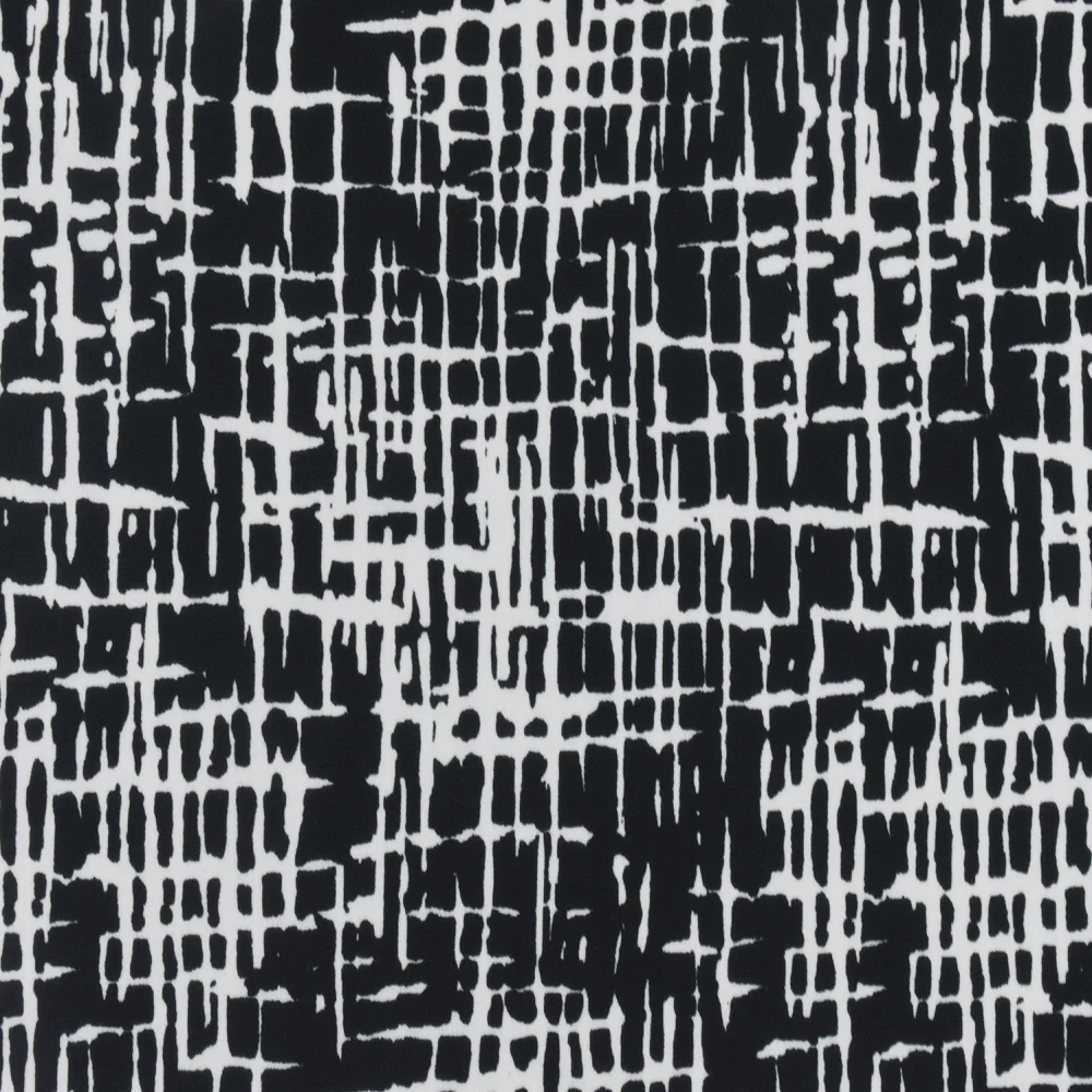 Black-White Famous Designer Abstract Cross Hatch Printed ITY Knit Fabric
