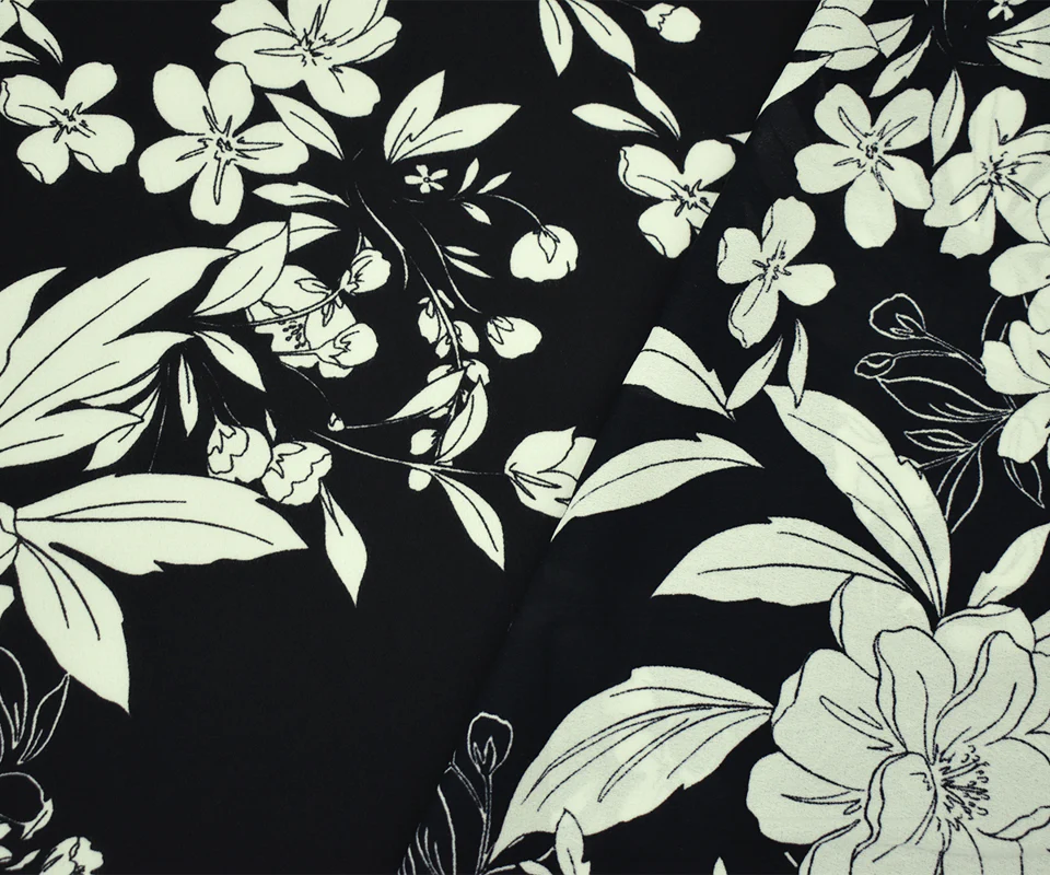 Black-White Famous Designer Floral Printed Georgette Woven Fabric - Image 2