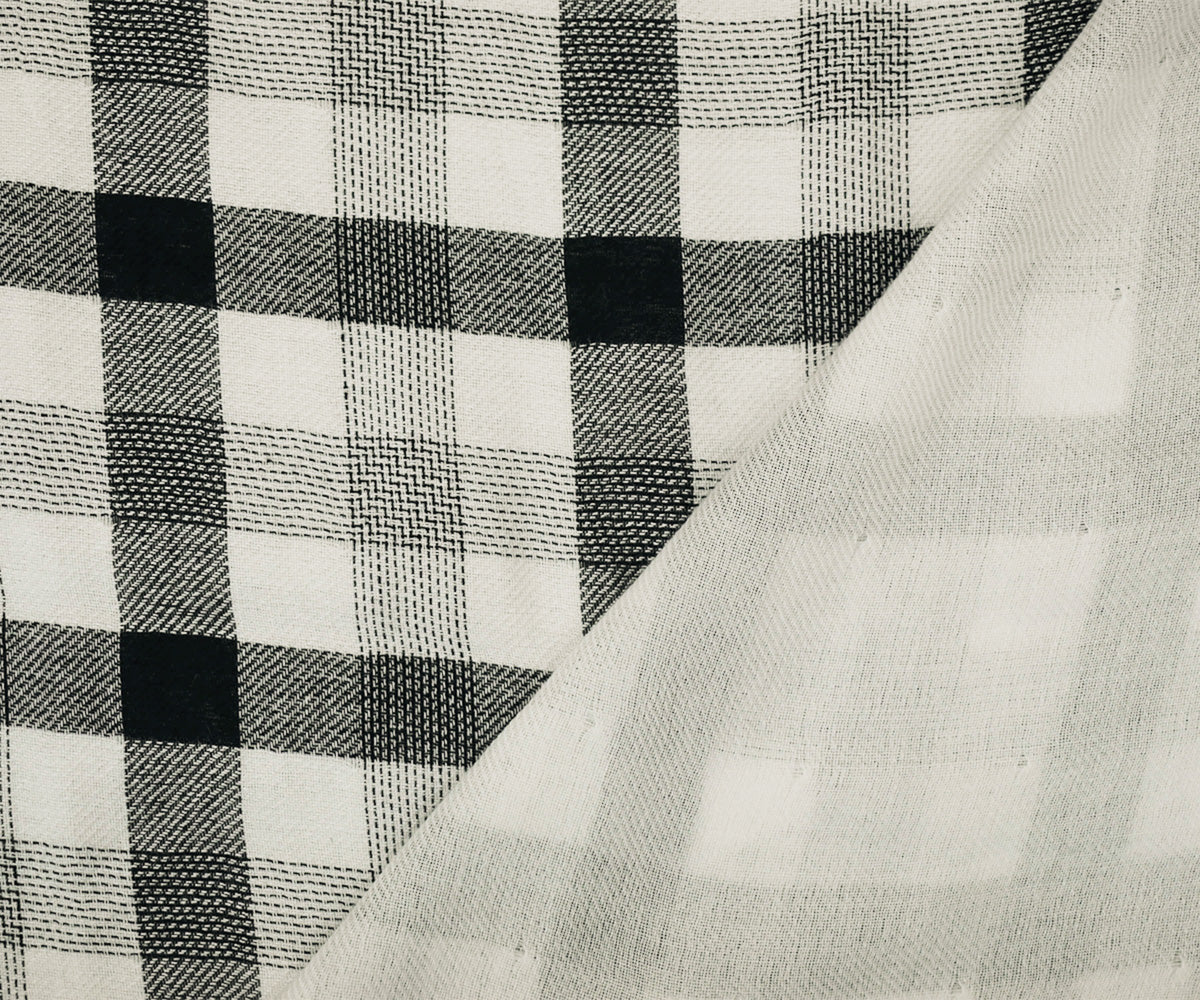 Black-White Famous Maker Cotton Plaid-Check Double Gauze Twill Woven Fabric - Image 3