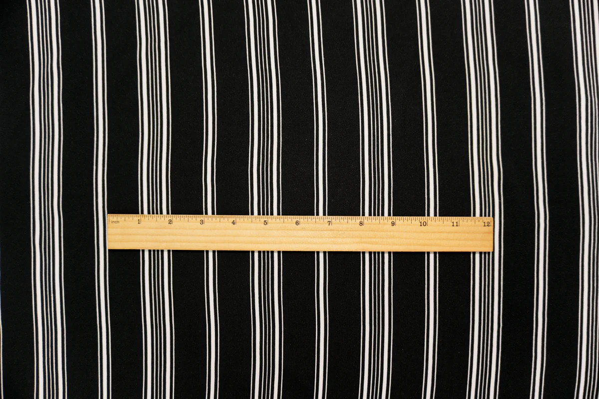 Black-White Famous Maker Rayon Stripe Challis Woven Fabric - Image 5