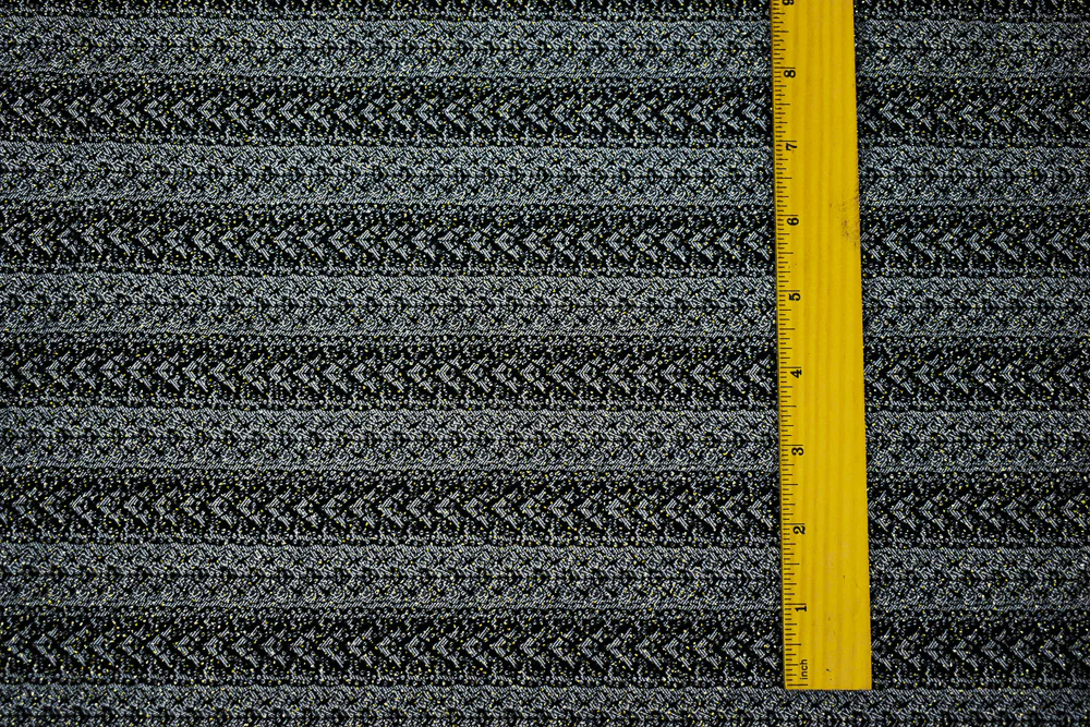 Black-White-Gold Rayon Blend Stretch Lace Stripe Bengaline Jacquard Fabric - Image 4