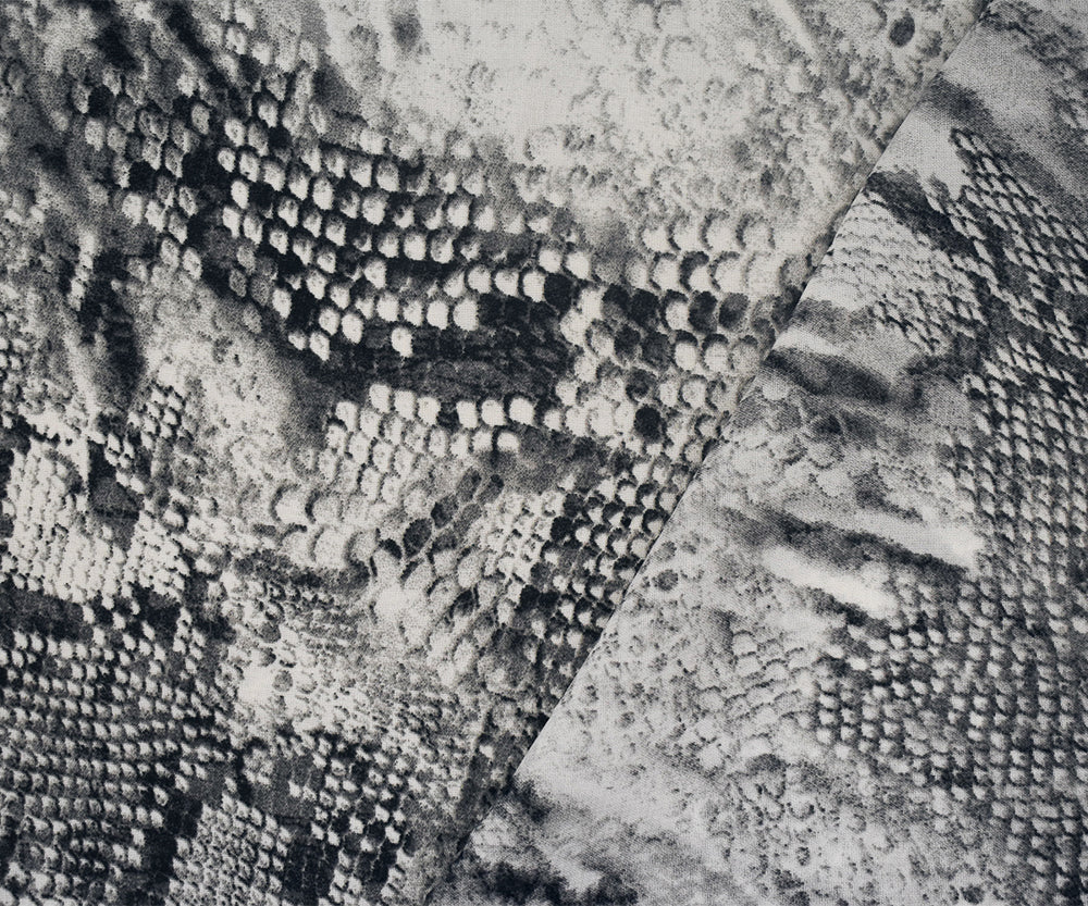 Black-White-Gray Snake Printed Poly Chiffon Woven Fabric - Image 2