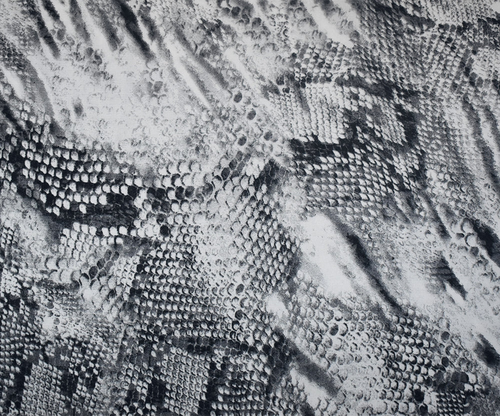 Black-White-Gray Snake Printed Poly Chiffon Woven Fabric - Image 3