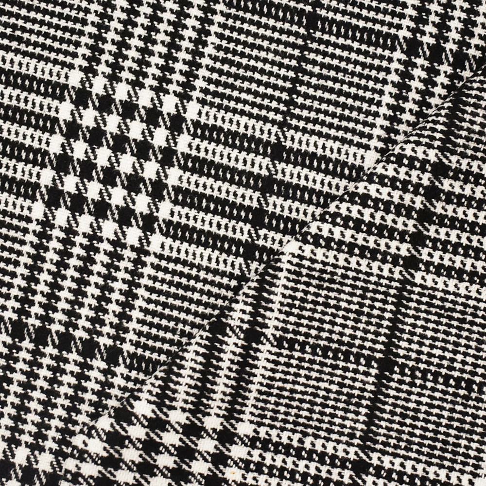 Black-White Melton Poly-Wool Glen Plaid Woven Jacketing Fabric