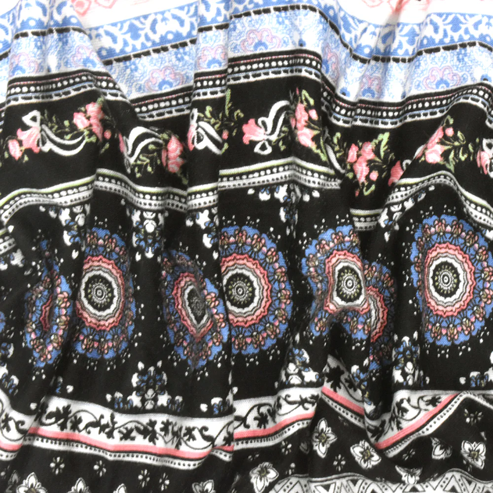 Black-White-Multi Moroccan Stripe Printed Stretch Rayon Jersey Knit Fabric - Image 3