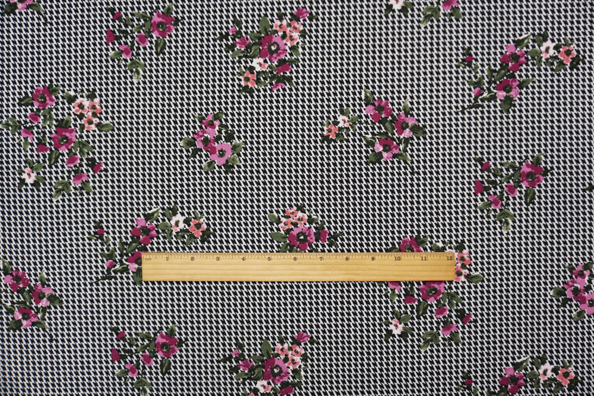 Black-White-Multi Poly Floral Print Liverpool Double Knit Fabric - Image 4