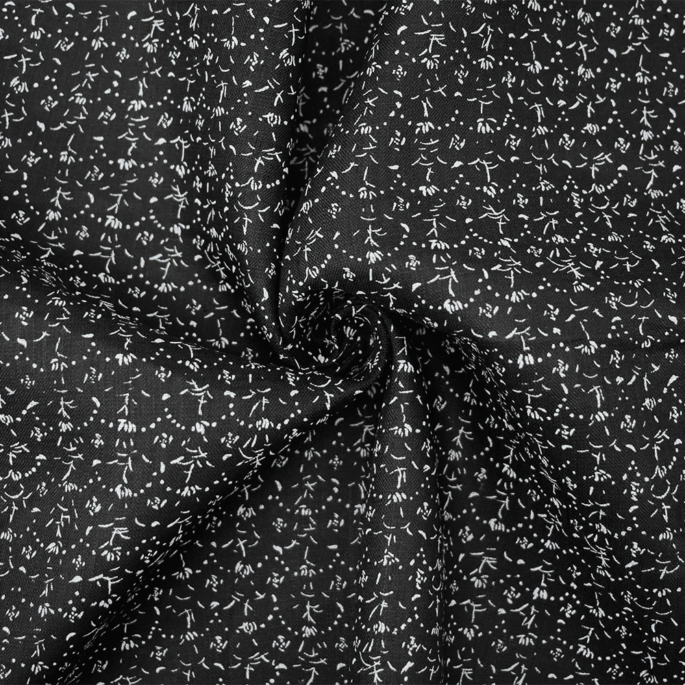 Black-White Nani IRO Dainty Abstract Pattern Printed Linen Sheeting Fabric