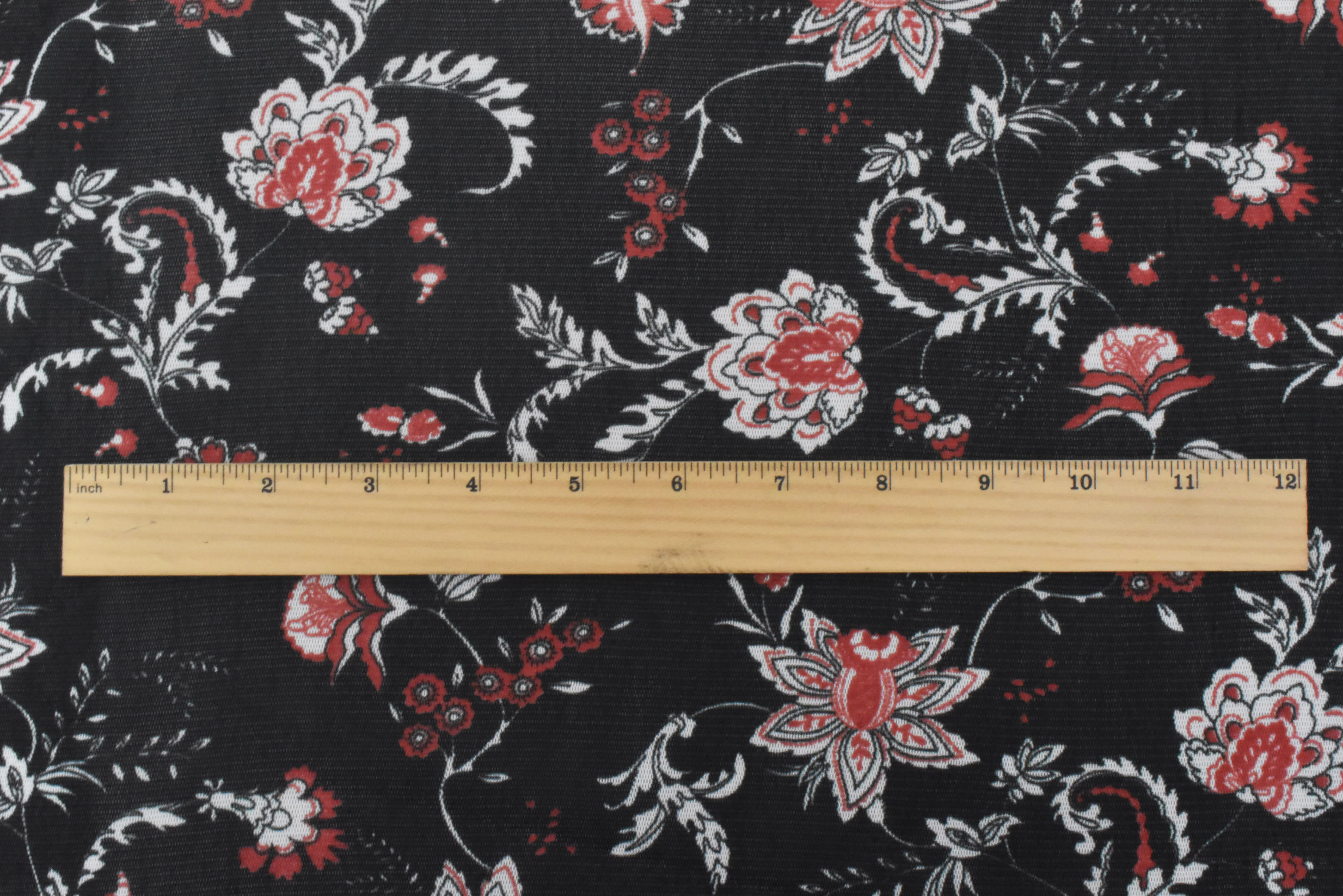 Black-White-Orange Floral Printed Stretch Poly Spandex Mesh Knit Fabric - Image 4