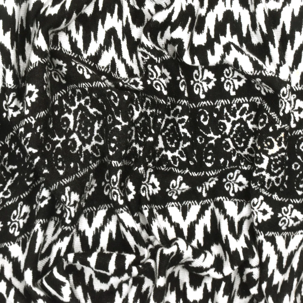 Black-White Pillar And Aztec Printed Rayon Stretch Jersey Knit Fabric - Image 3